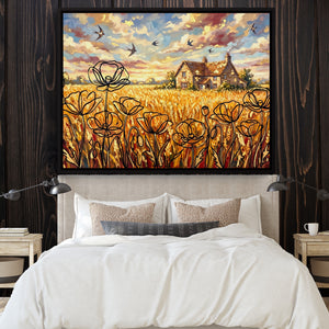 Cornfield Poppies — cornfield poppies sq bedroom with wood walls 1land framed black