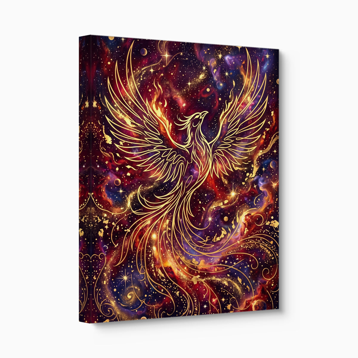 Cosmic Phoenix Soaring — cosmic phoenix soaring angled flush print