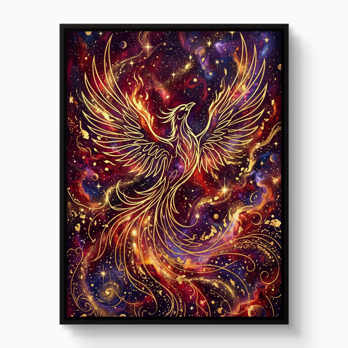 Cosmic Phoenix Soaring — cosmic phoenix soaring white studio framed black