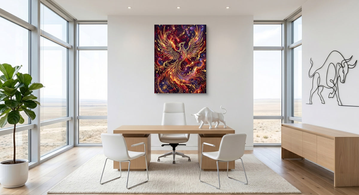 Cosmic Phoenix Soaring — cosmic phoenix soaring office space with furniture 1port flush print