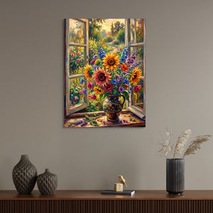 Country Window Floral Burst - Luxury Wall Art