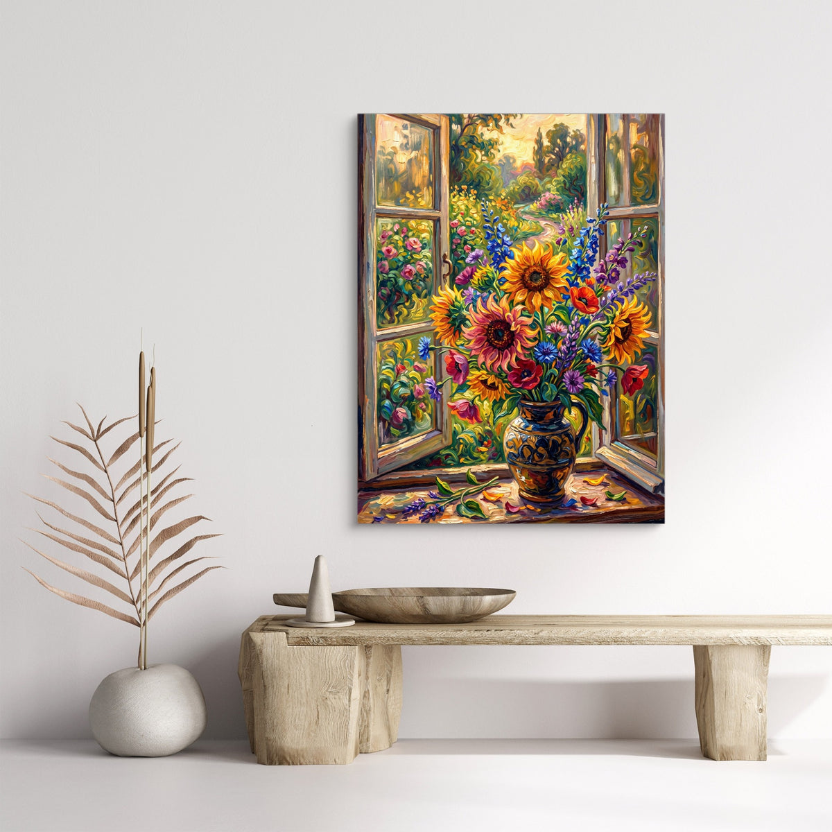 Country Window Floral Burst — country window floral burst sq bench rock 1port flush print
