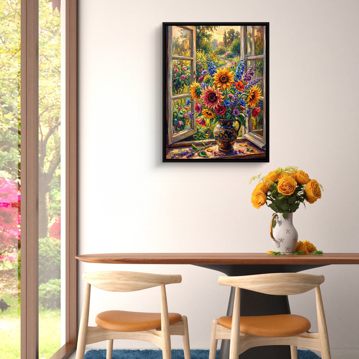 Country Window Floral Burst — country window floral burst sq floral dining room 1port framed black