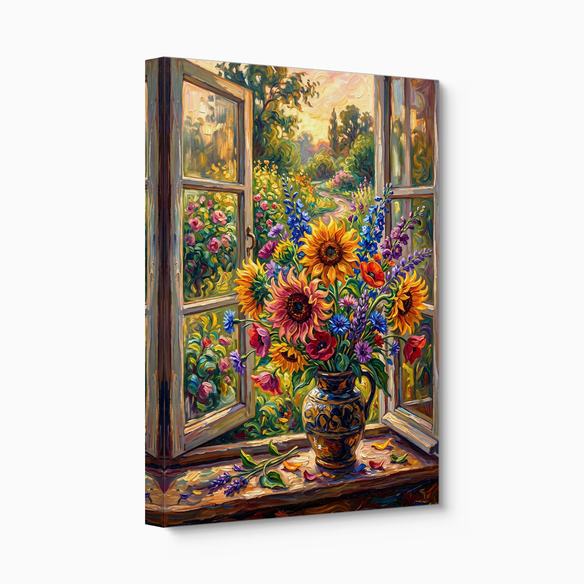 Country Window Floral Burst — country window floral burst angled flush print