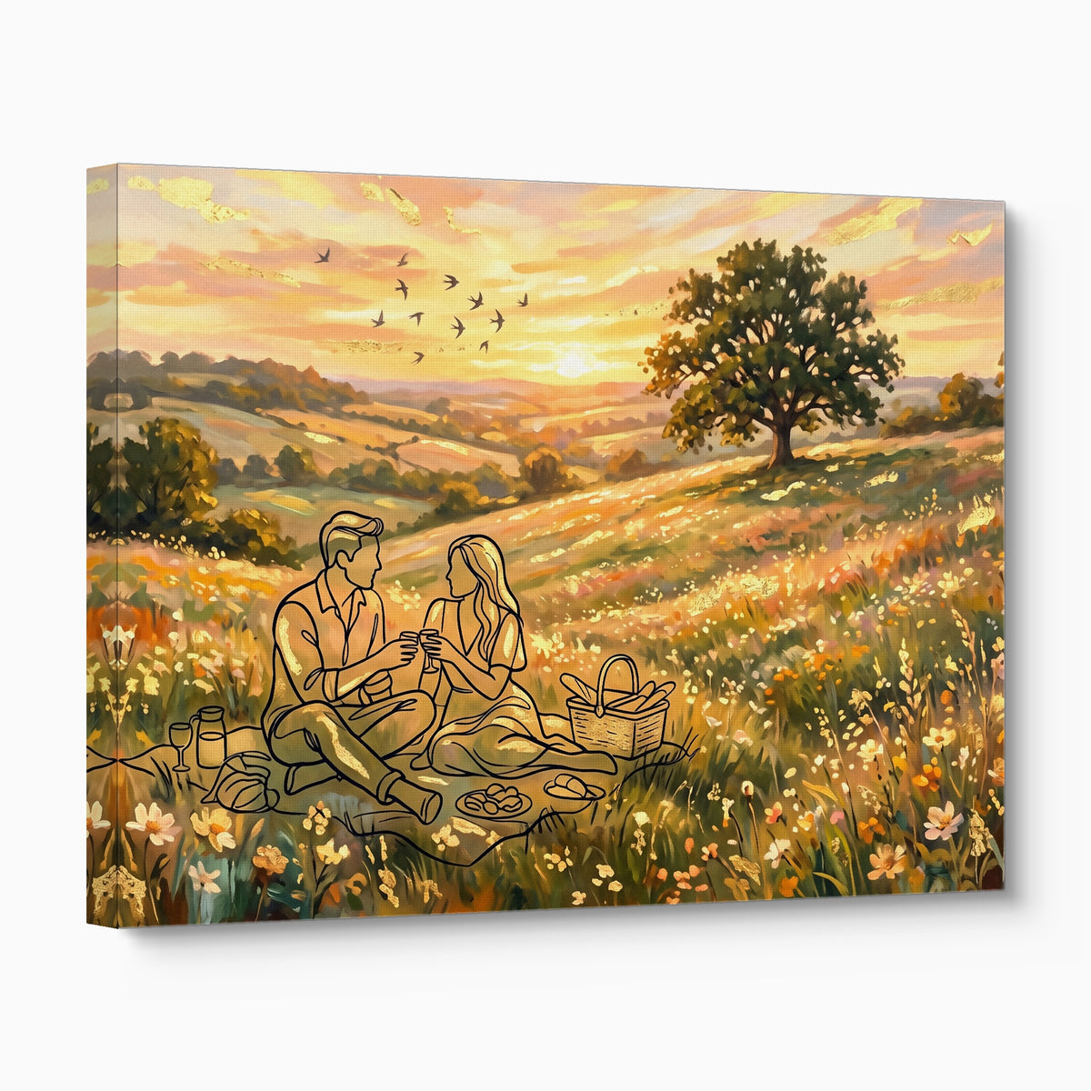 Couple Picnic Sunset — couple picnic sunset angled flush print