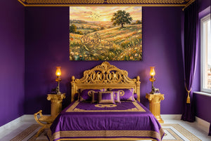 Couple Picnic Sunset — couple picnic sunset purple bedroom with bed 1land flush print