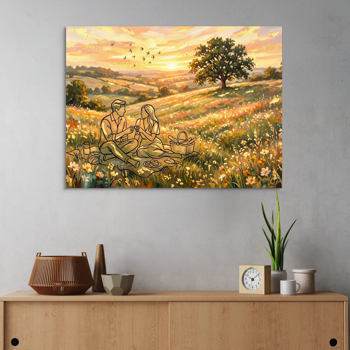 Couple Picnic Sunset — couple picnic sunset sq land cactus wall 1land flush print