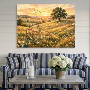 Couple Picnic Sunset — couple picnic sunset sq striped couch 1land flush print