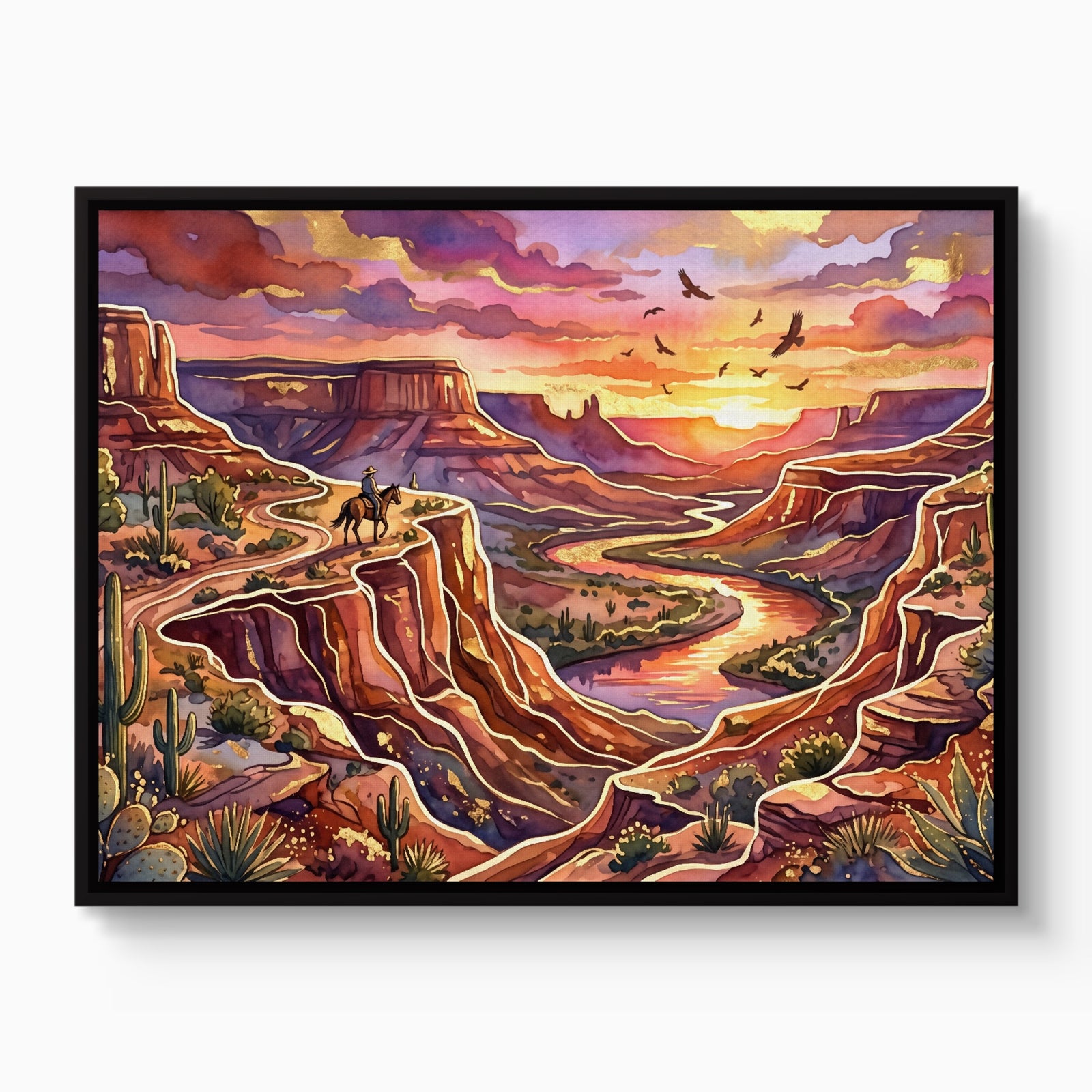 Cowboy Canyon Sunset — cowboy canyon sunset white studio framed black
