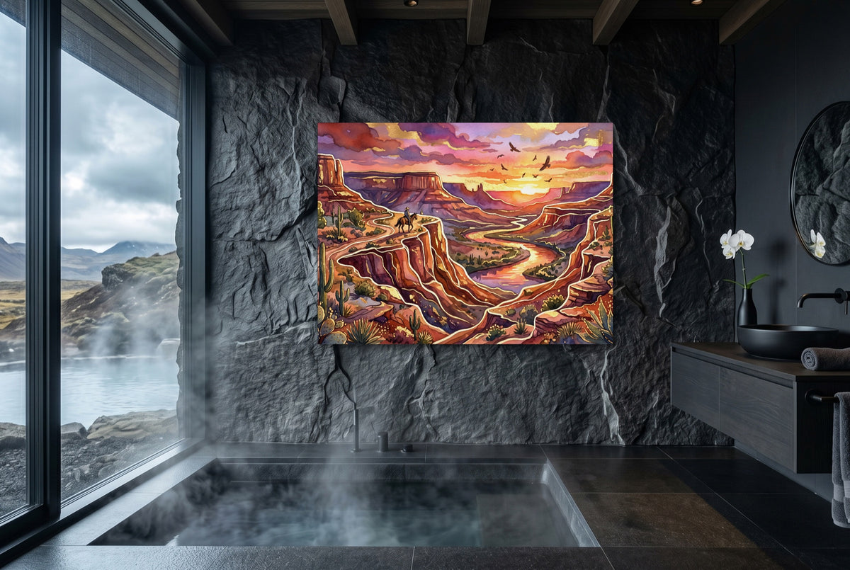 Cowboy Canyon Sunset — cowboy canyon sunset small bathroom with window 1land flush print