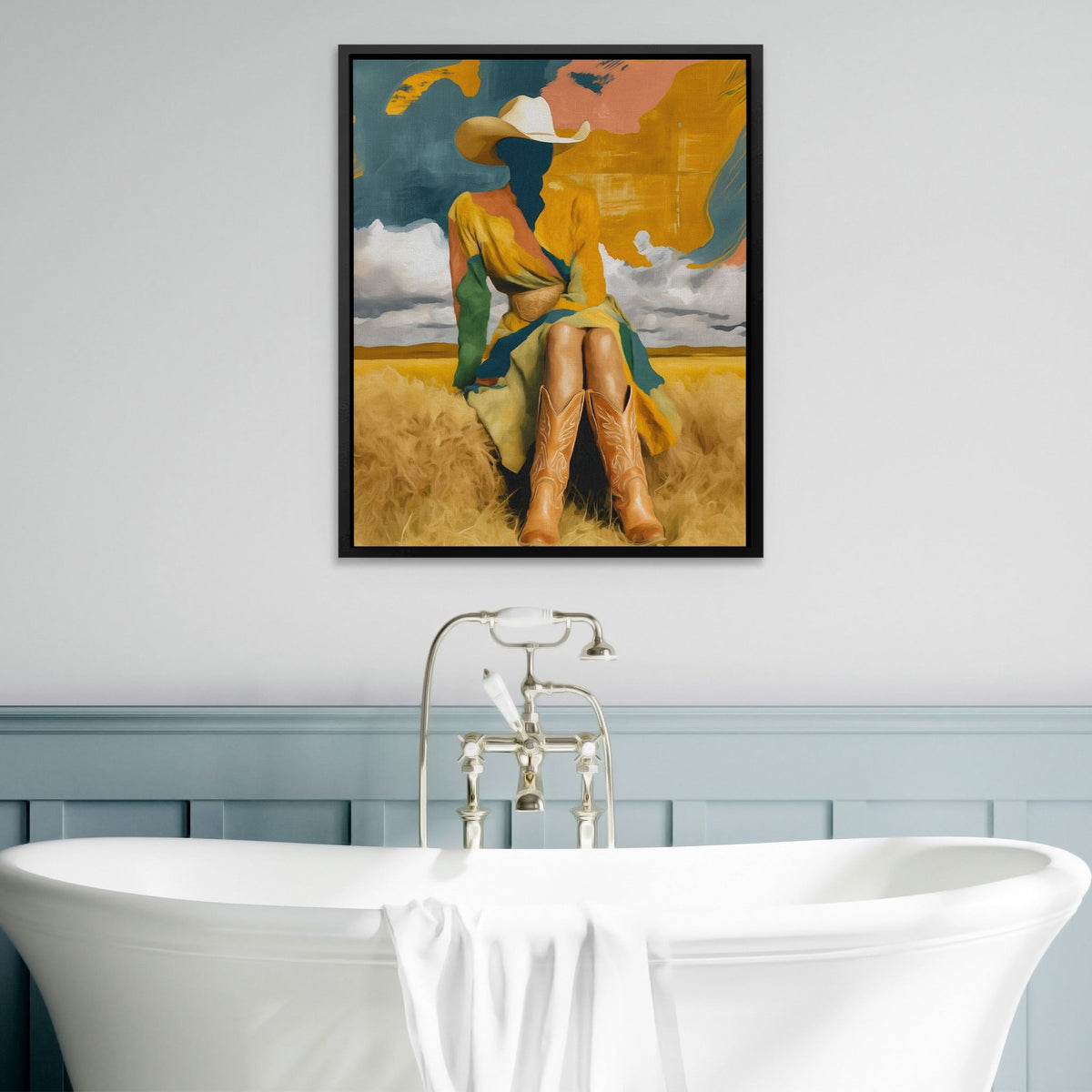 Cowgirl Prairie Gold canvas wall art, room view