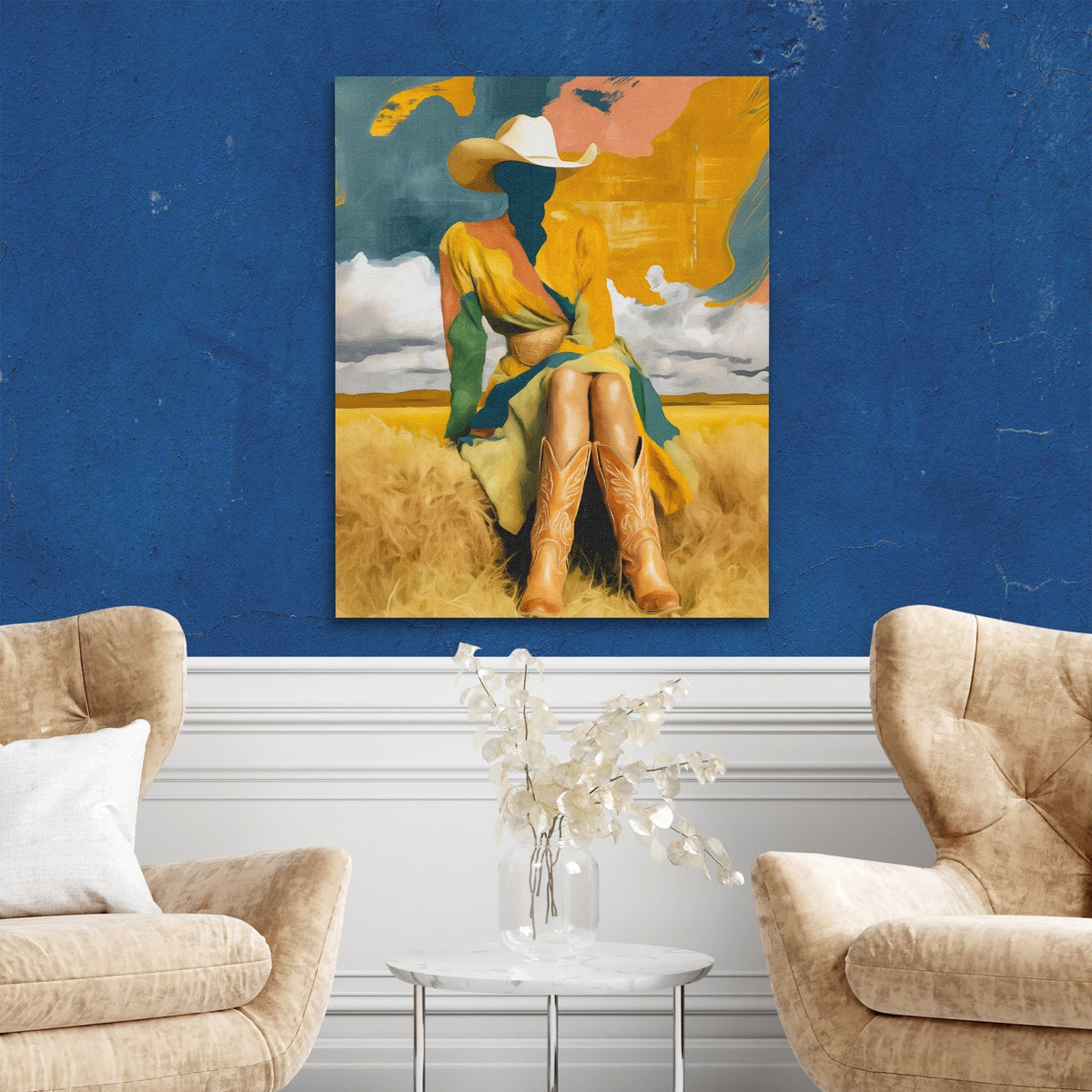 Cowgirl Prairie Gold canvas wall art, room view