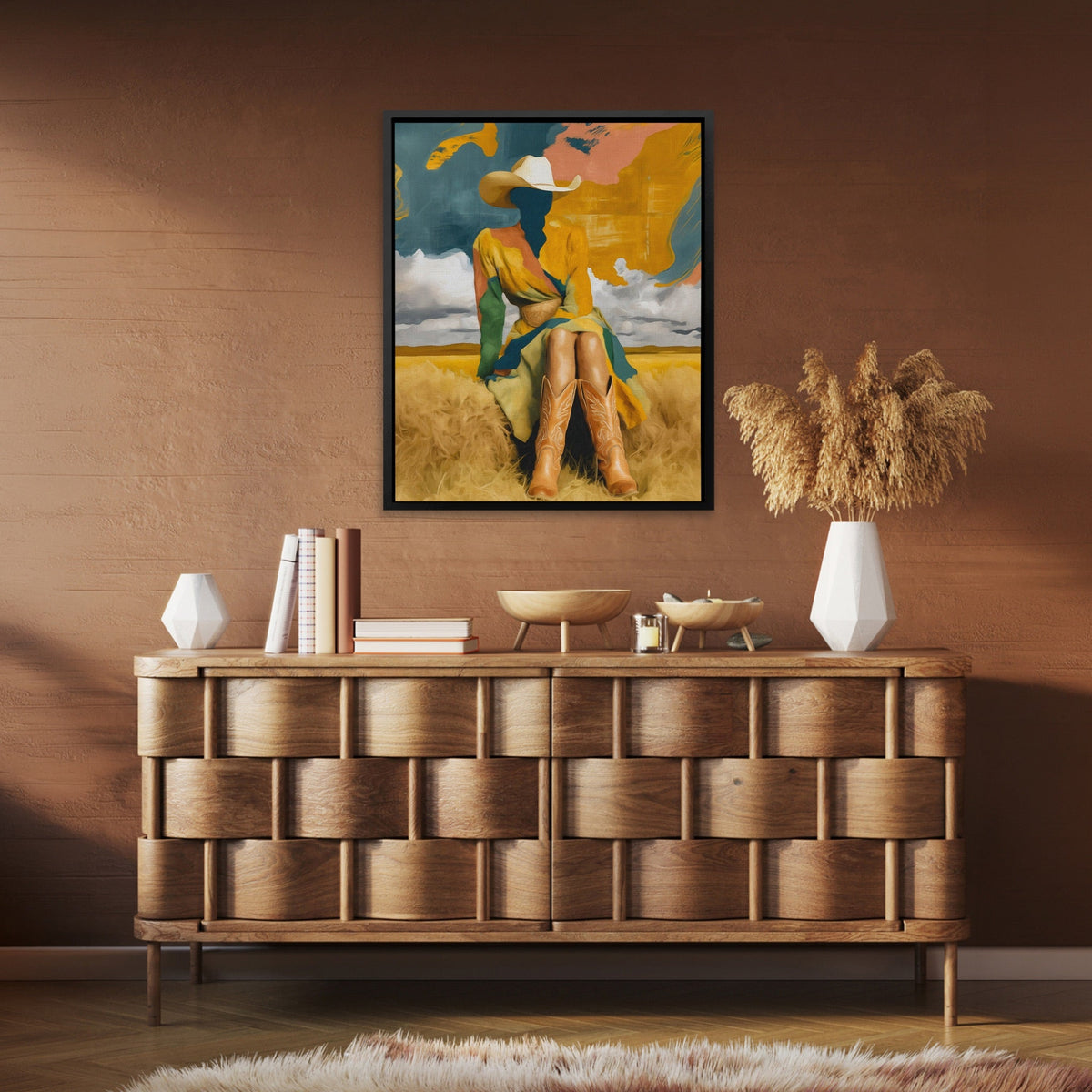 Cowgirl Prairie Gold canvas wall art, room view