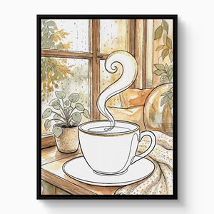 Cozy Window Cup — cozy window cup white studio framed black