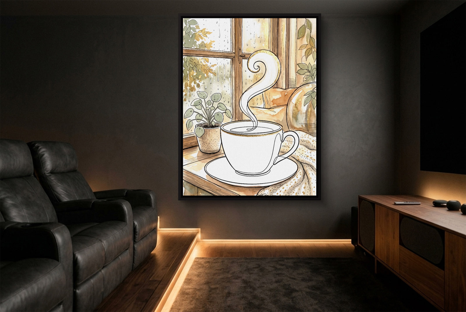 Cozy Window Cup — cozy window cup white studio framed black
