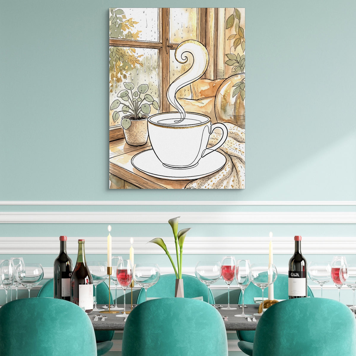 Cozy Window Cup — cozy window cup sq teal dining room 1port flush print