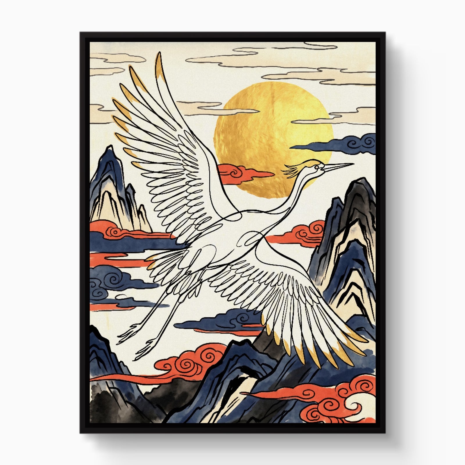 Crane Golden Flight — crane golden flight white studio framed black