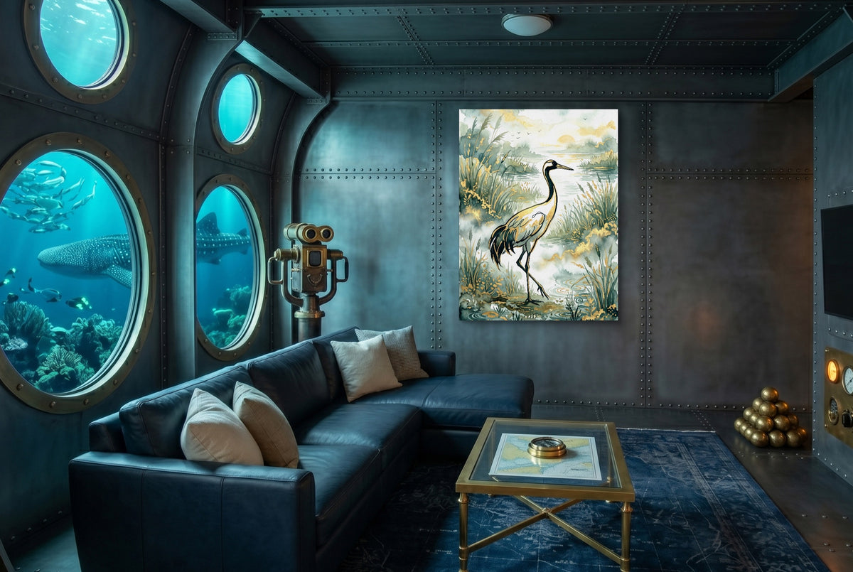 Crane Golden Sunrise — crane golden sunrise underwater themed living room 1port flush print