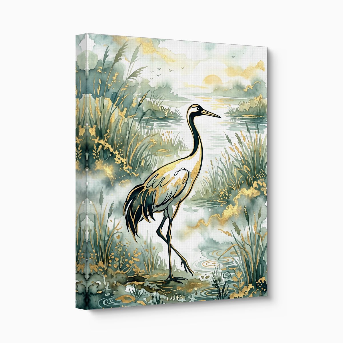 Crane Golden Sunrise — crane golden sunrise angled flush print