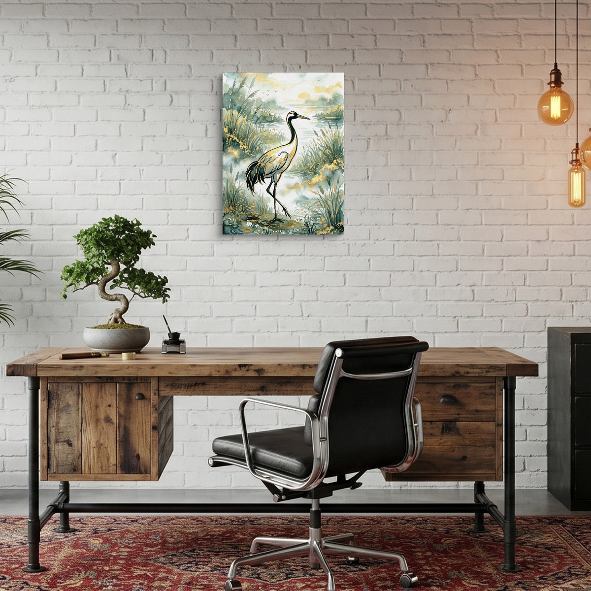 Crane Golden Sunrise — crane golden sunrise sq bonsai office 1port flush print
