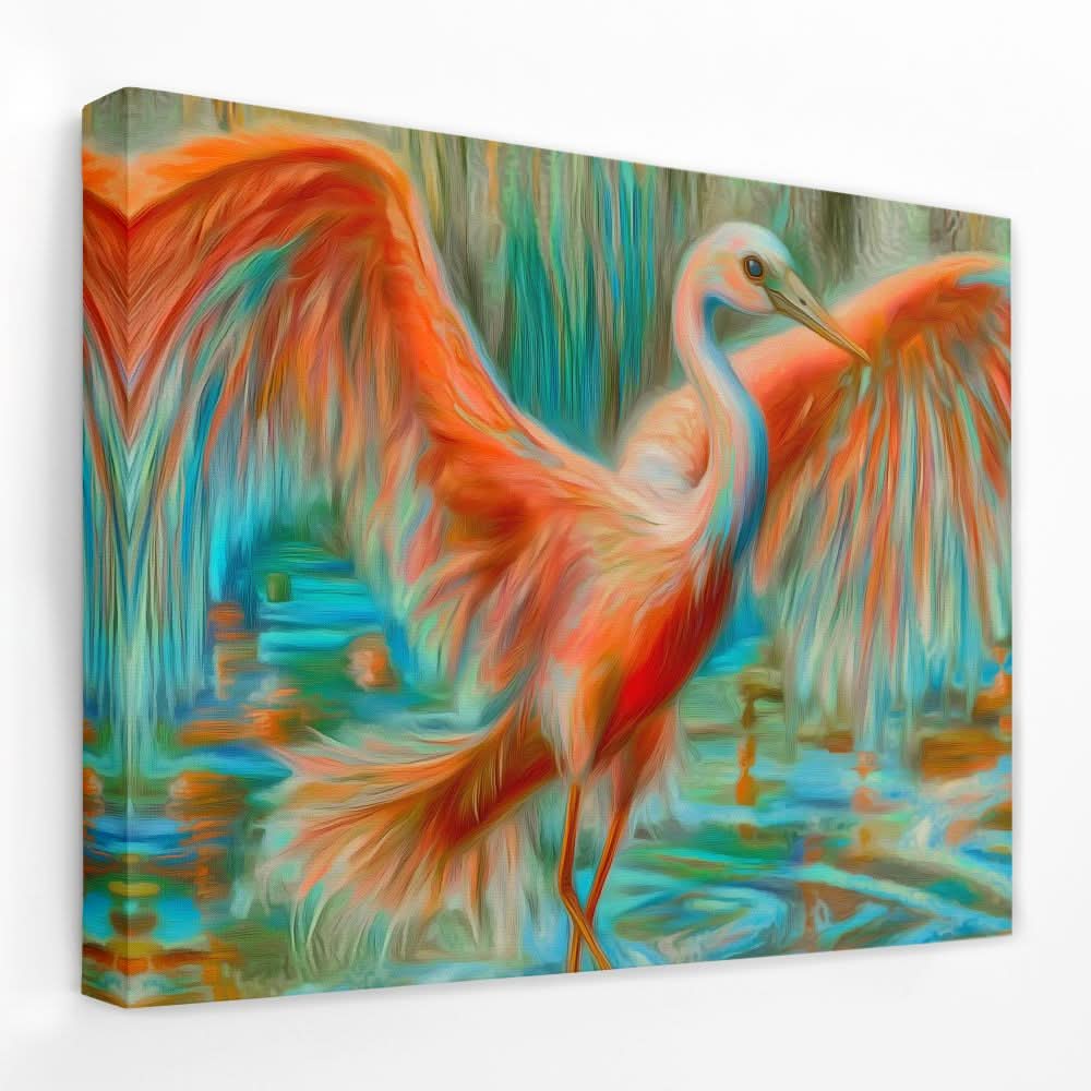 Crane in Vibrant Colors - Animals Canvas Wall Art