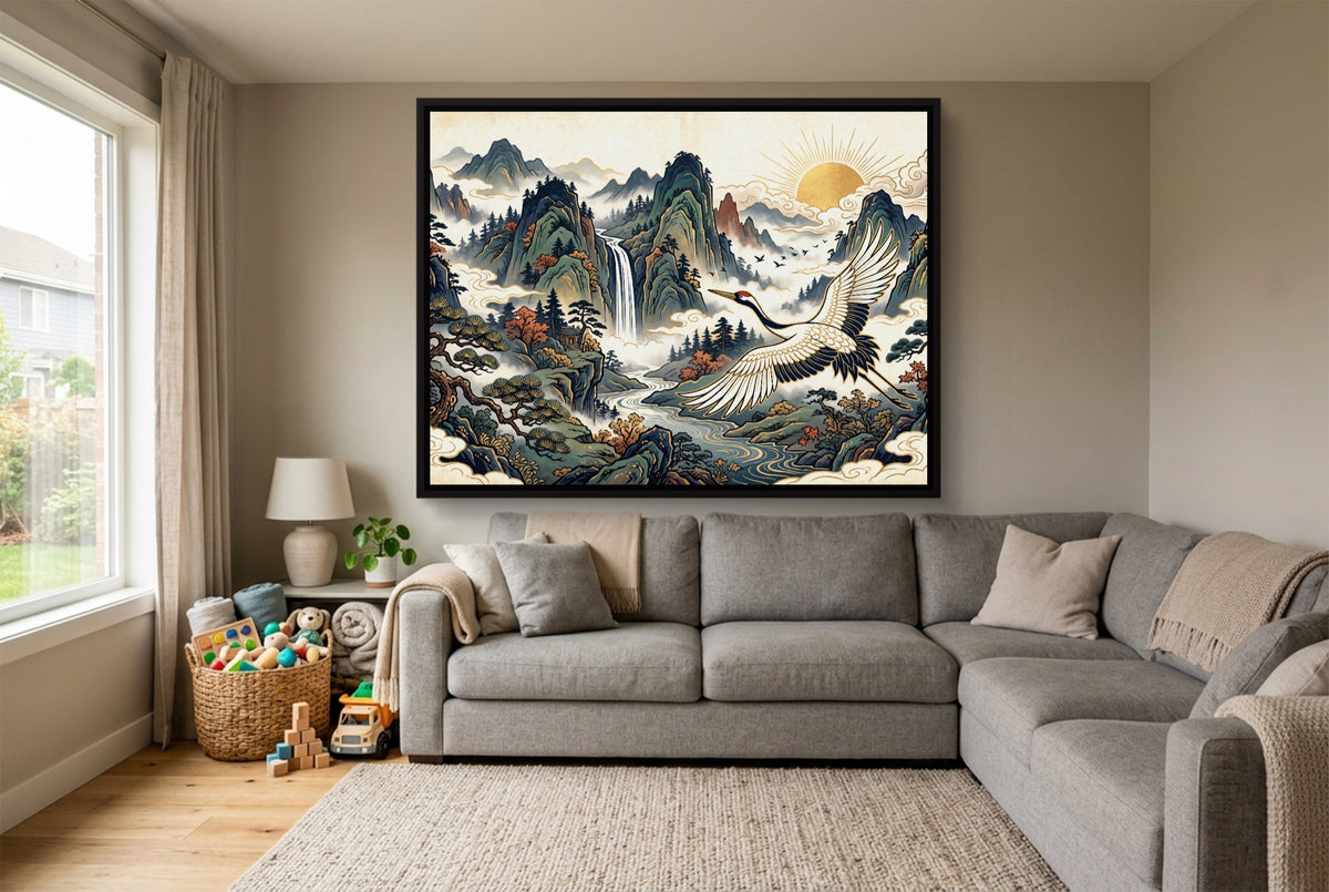 Crane Mountain Sunrise — crane mountain sunrise living room with sectional sofa 1land framed black