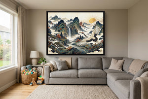 Crane Mountain Sunrise — crane mountain sunrise living room with sectional sofa 1land framed black