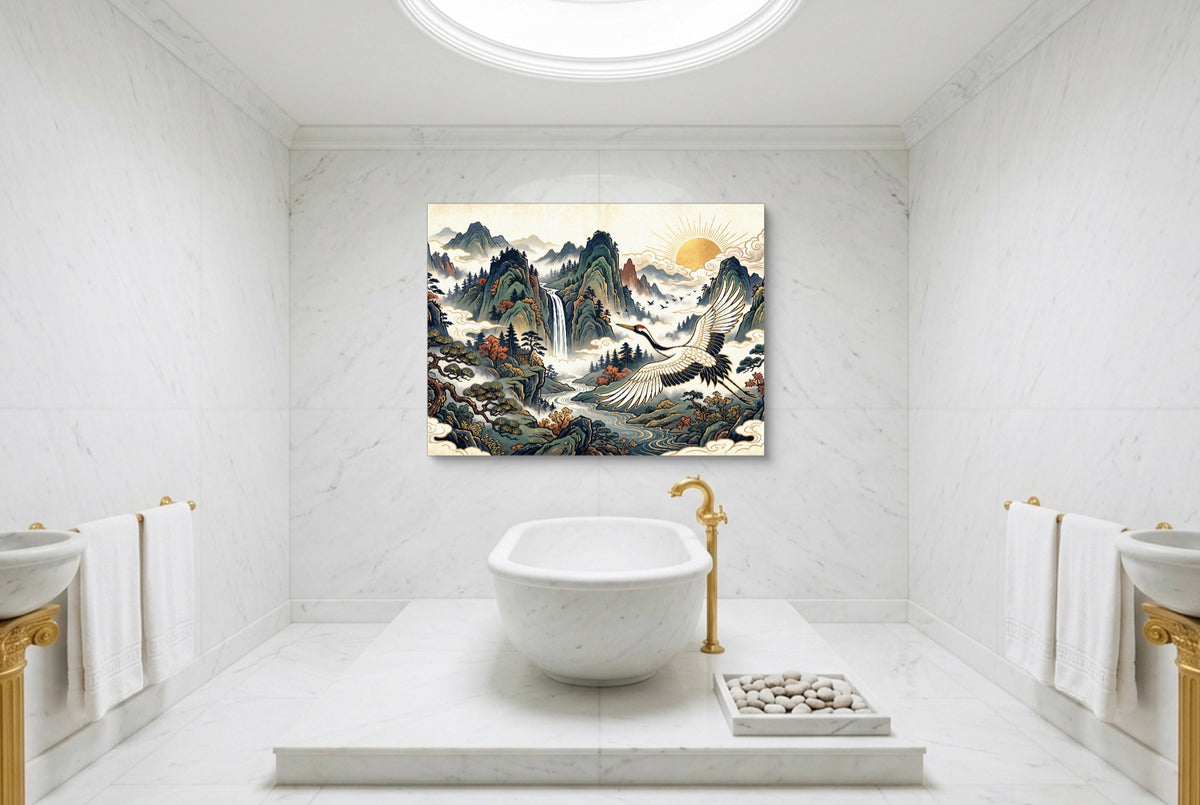 Crane Mountain Sunrise — crane mountain sunrise luxury bathroom interior 2 1land flush print