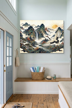 Crane Mountain Sunrise — crane mountain sunrise p indoor entryway with bench 1land flush print