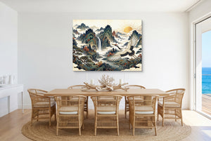 Crane Mountain Sunrise — crane mountain sunrise small dining room with ocean view 1land flush print