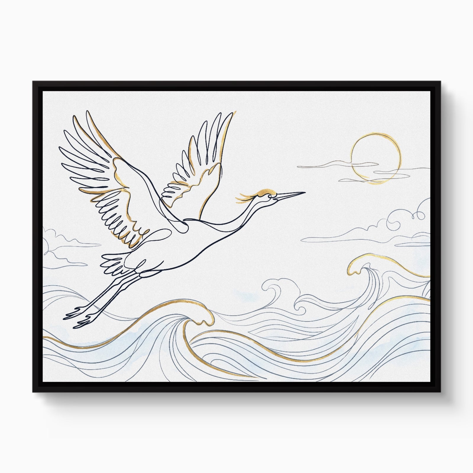Crane Ocean Journey — crane ocean journey white studio framed black