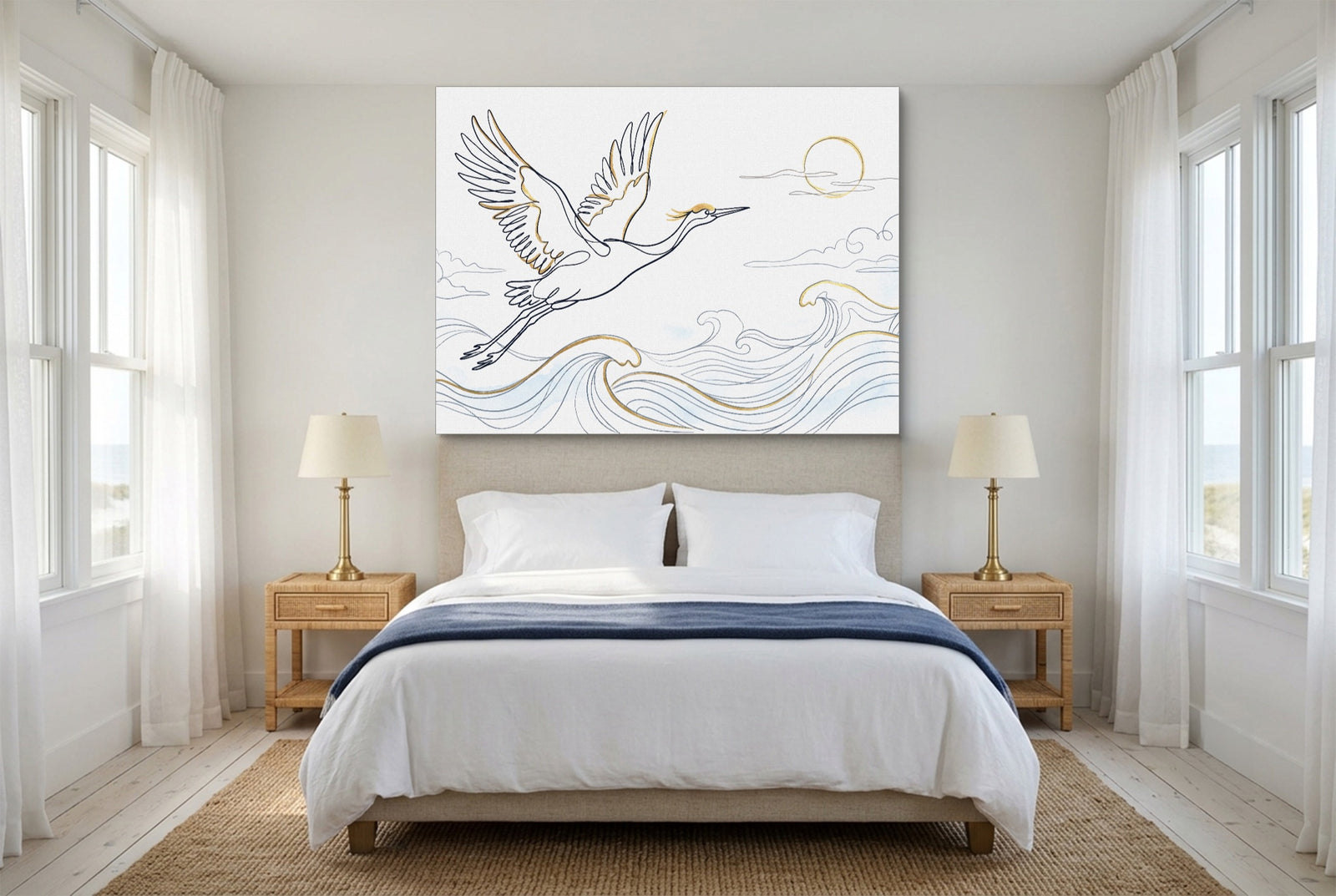 Crane Ocean Journey — crane ocean journey white studio framed black