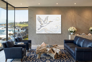 Crane Ocean Journey — crane ocean journey living room with ocean view 1land flush print
