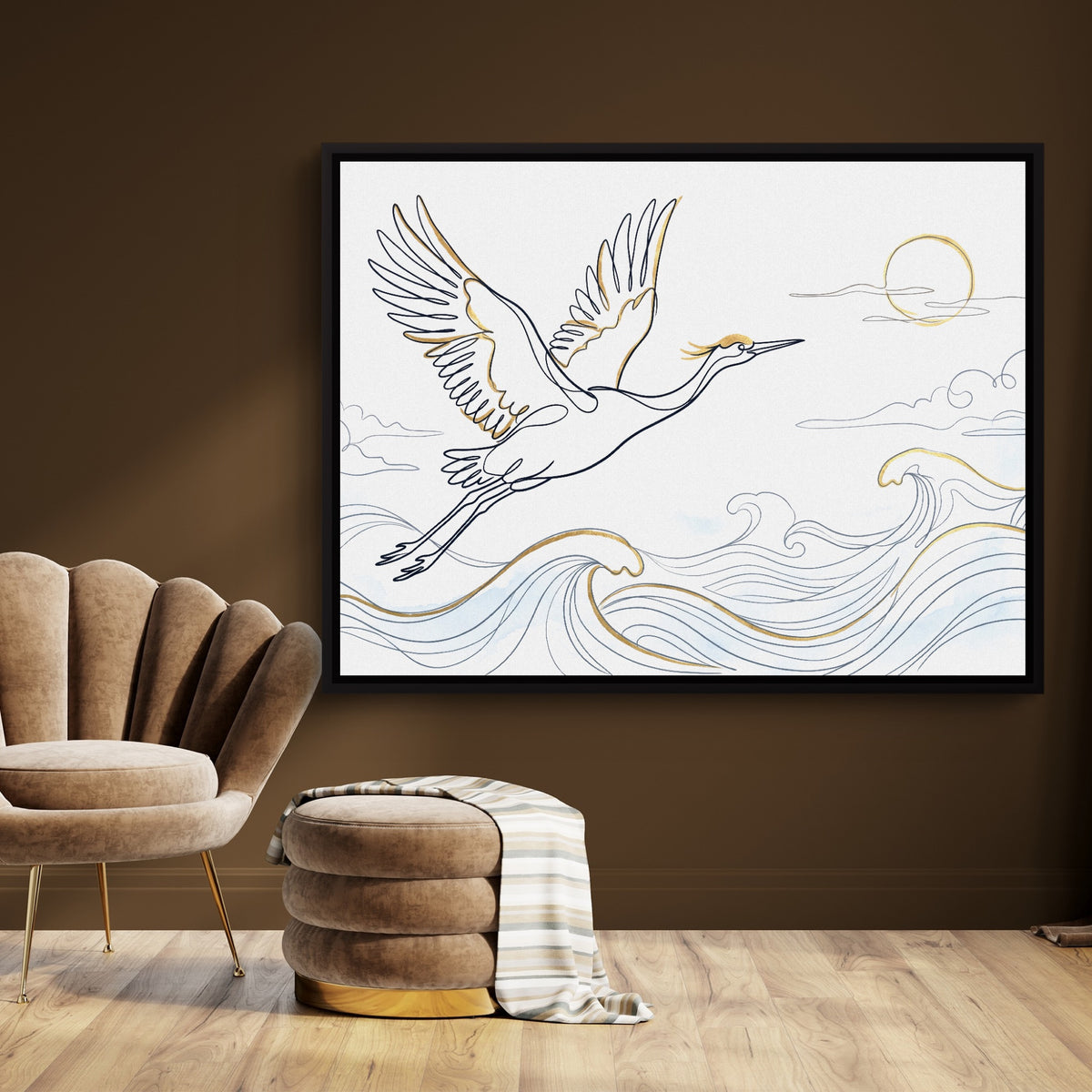 Crane Ocean Journey — crane ocean journey sq brown room 1land framed black