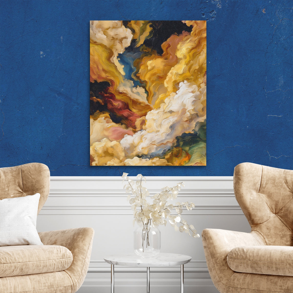 Crane Sumi-e — Crane Sumi e Two Chairs Blue Walls2 291