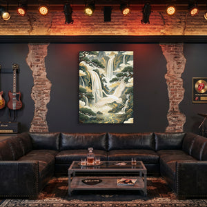 Crane Waterfall Pines — crane waterfall pines sq man cave guitar 1port flush print