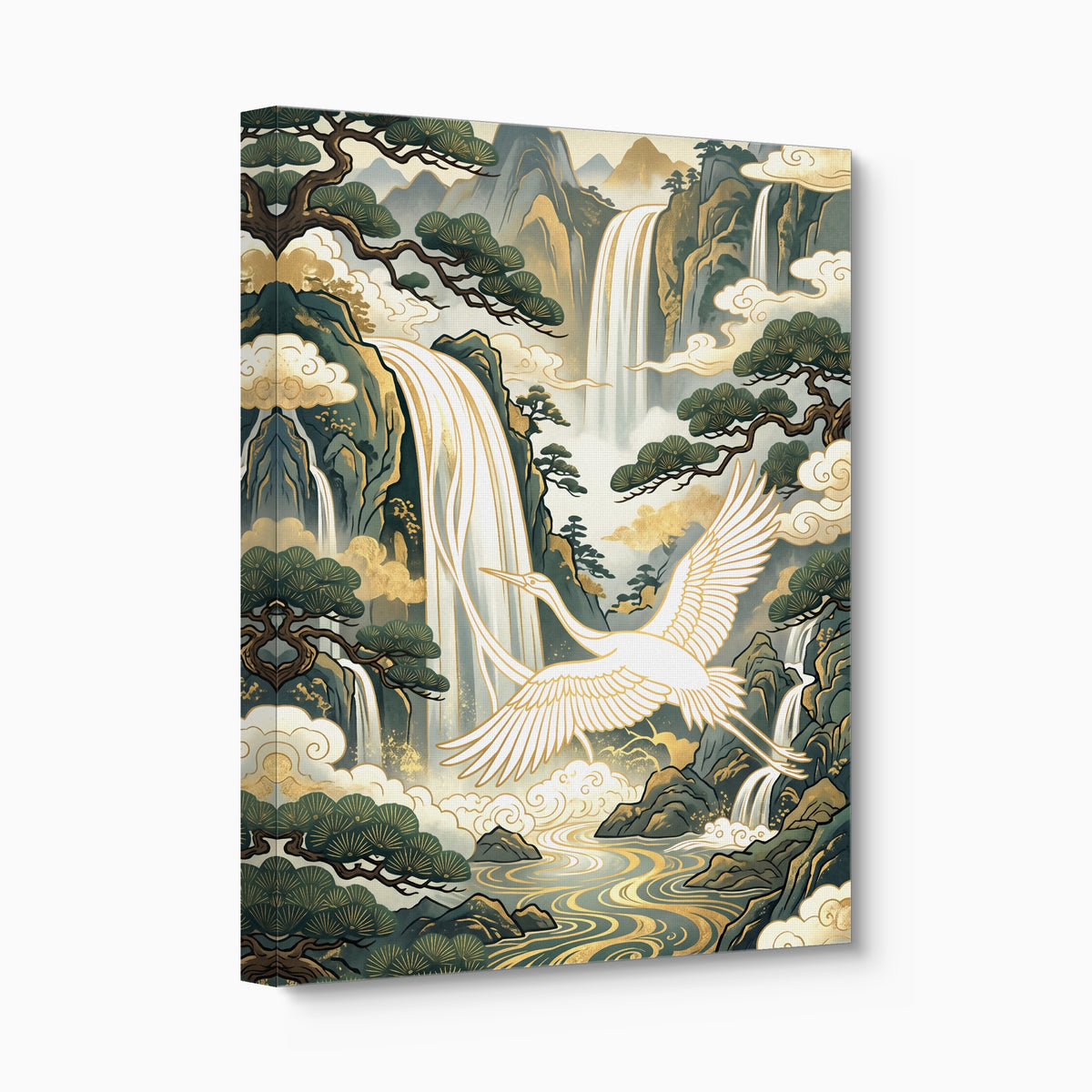 Crane Waterfall Pines — crane waterfall pines angled flush print