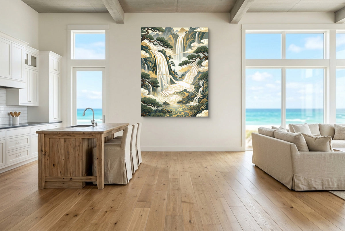 Crane Waterfall Pines — crane waterfall pines living room with ocean view 2 1port flush print