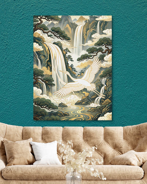 Crane Waterfall Pines — crane waterfall pines psd teal wall tan couch 1port flush print