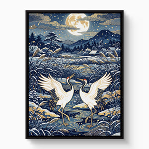 Cranes Dancing Moonlight — cranes dancing moonlight white studio framed black