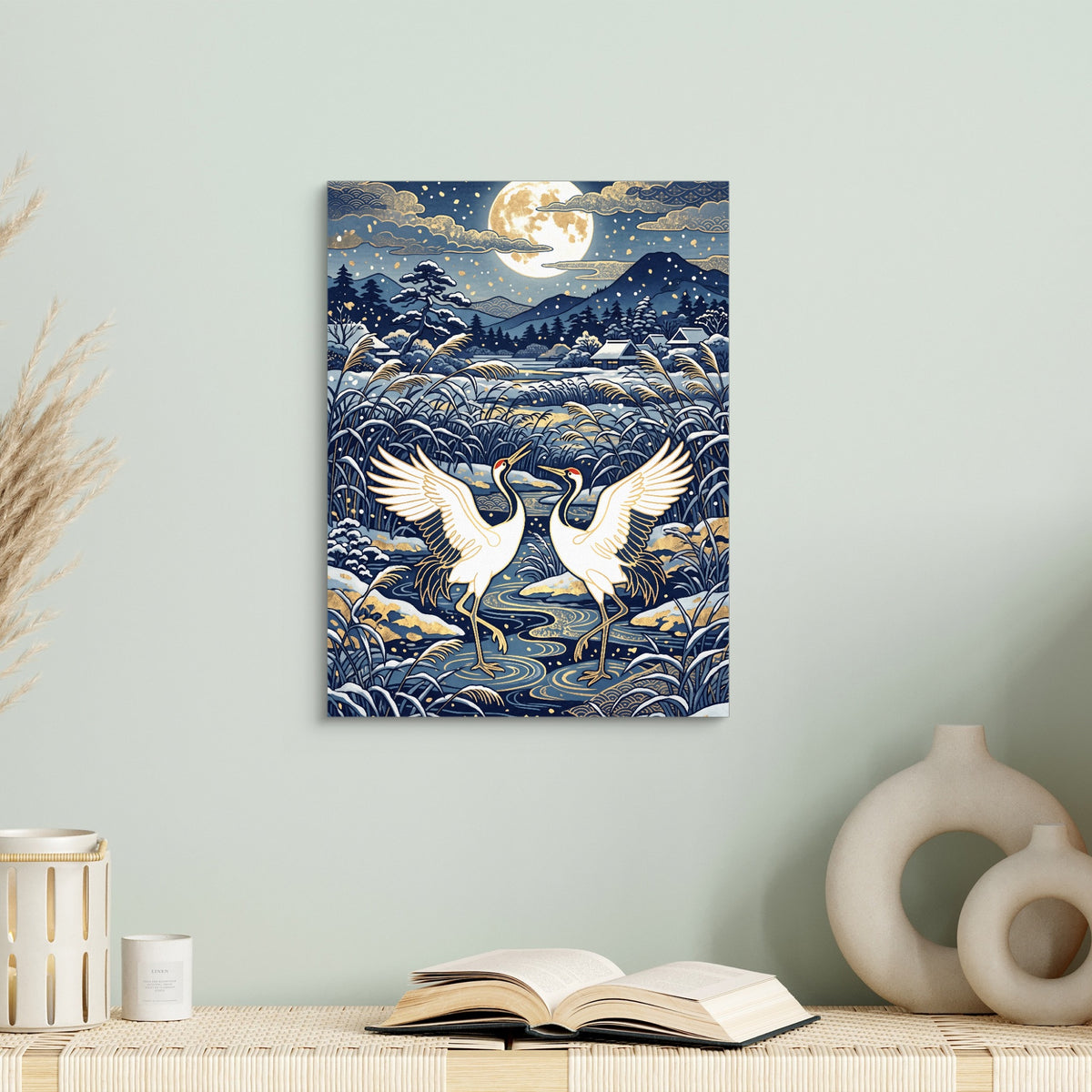 Cranes Dancing Moonlight — cranes dancing moonlight sq book table 1port flush print
