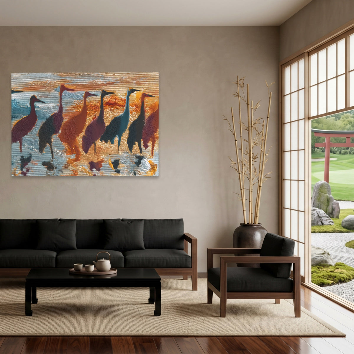 Cranes Golden Migration — Cranes Golden Migration Japanese Garden Land 103