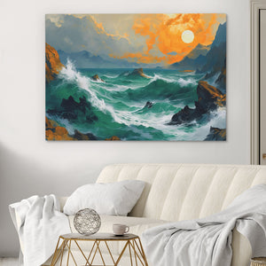 Crashing Sunset Waves - Luxury Wall Art