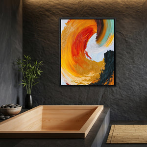 Crimson Spiral Calligraphy canvas wall art, room view