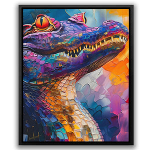 a painting of a colorful alligator's head