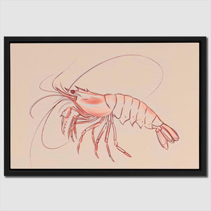 a drawing of a shrimp on a beige background