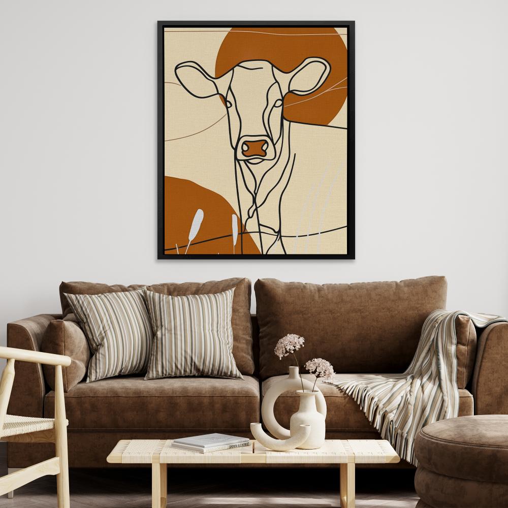 a cow is shown in a brown and white painting