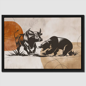 a painting of two bulls fighting each other