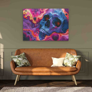 a living room with a couch and a painting on the wall