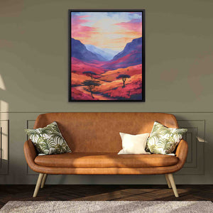 a living room with a couch and a painting on the wall